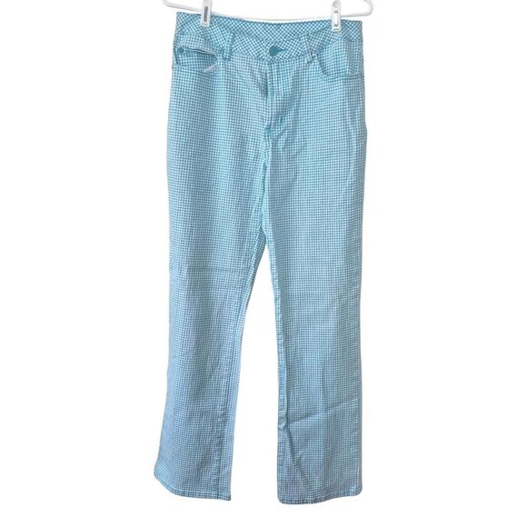 Diane Gilman Blue and White Gingham Stretch Jeans Trousers Y2K Size 8 - Picture 1 of 4